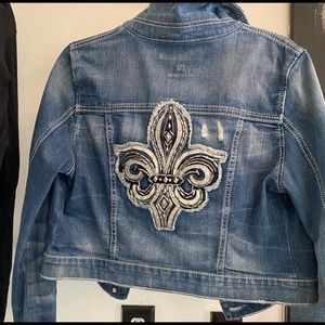 Miss Me Fleur De Lis Jean Jacket size  Large worn once